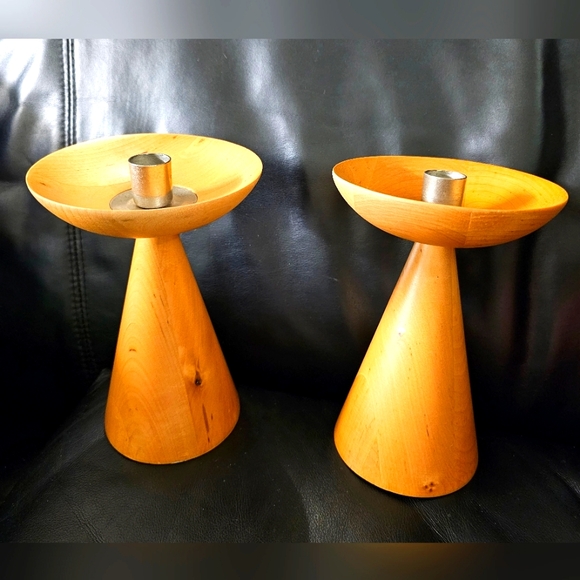 IKEA Natural Wood Candle holders Swedish Mid century modern design EUC - Picture 1 of 7